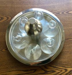 Vintage Cocktail Shaker Set with Tray and Glasses