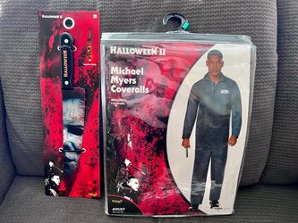 š„Michael Myers Halloween II Menās Coveralls Size Large/XL & Michael Myers Plastic Fake Knife Brand New