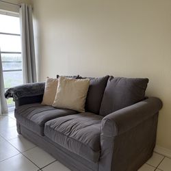 Dark Gray Loveseat Sofa + Pillows — Used, Comfortable, Pickup Only