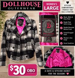 Dollhouse Outerwear Women's Plaid Pea Coat Large