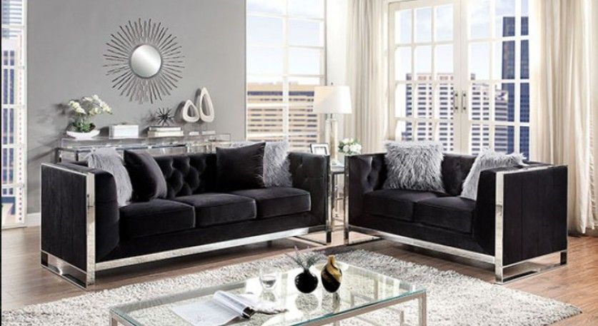 Brand New Black Glamour Sofa & Loveseat (Pillows Are Included)