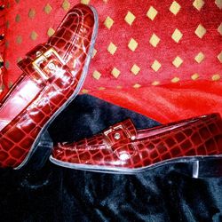 Brick Red Croc Embossed Loafers