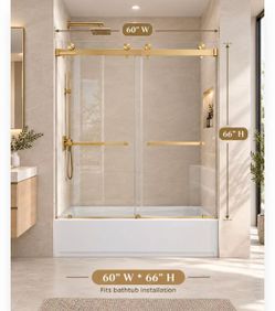 VRD- A-6066-BG,Frameless Shower Doors 56- 60" Width × 66" Height with 5/16"(8mm) Clear Tempered Glass in Brushed Gold Finish, Double Sliding with Side
