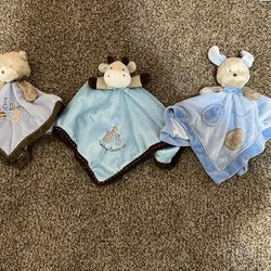 3 Carter Babies Soft Security Blanket Baby Snuggle Toy Stuffed Animal Blanket With Great Condition 