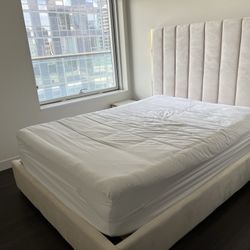 Queen Gold and Cream Bed Frame and 14 Inch Memory Foam Mattress  