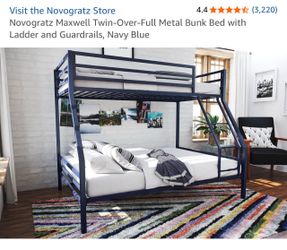 Metal Bunk Bed with Ladder and Guardrails Twin-Over-Full