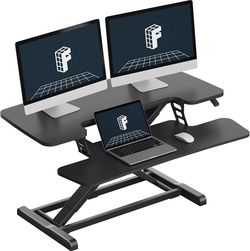 FLEXISPOT Standing Desk Converter, 36", Black Height Adjustable Desktop Riser, Spacious Sit Stand Computer Workstation for Laptop Keyboard and Monitor