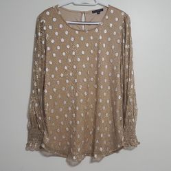Adrianna papell smocked cuff shine dot blouse