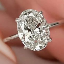 3CT Oval Moissanite 18k White Gold-Plated, 925 Sterling Silver Ring, Size 6