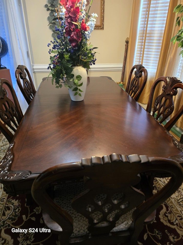 Cherry Table With 2 Sleeves & 6 chairs