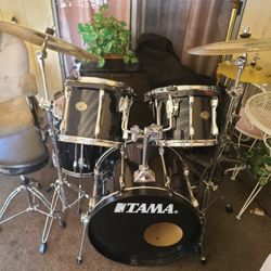 Clean Nice Killer TAMA 🪨 Rockstar  🥁 🤩 5 Piece Drum Set Complete W/ BassPedal, Cymbals&Hi-Hats, Hardware, Seat/Throne,  Sticks & Drum Tuning  Key 