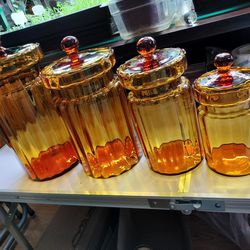 Glass Canister Set Of Four Amber Color