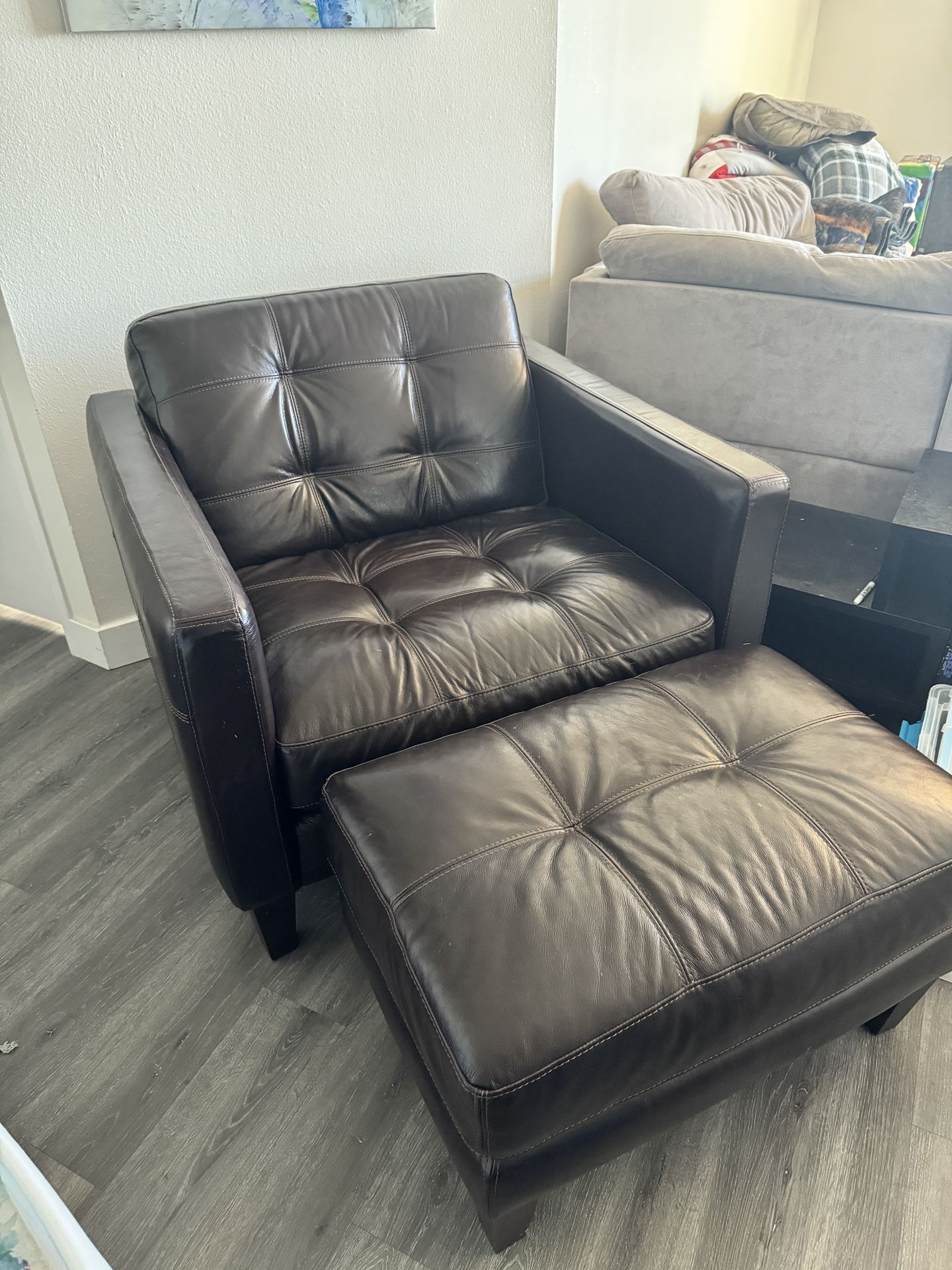 Faux Leather Chair & Ottoman