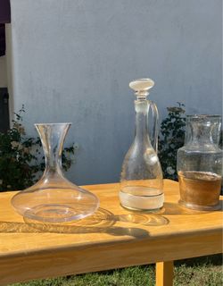 Set of 3 Glass Barware – Wine Decanter, Handled Cruet & Storage Jar