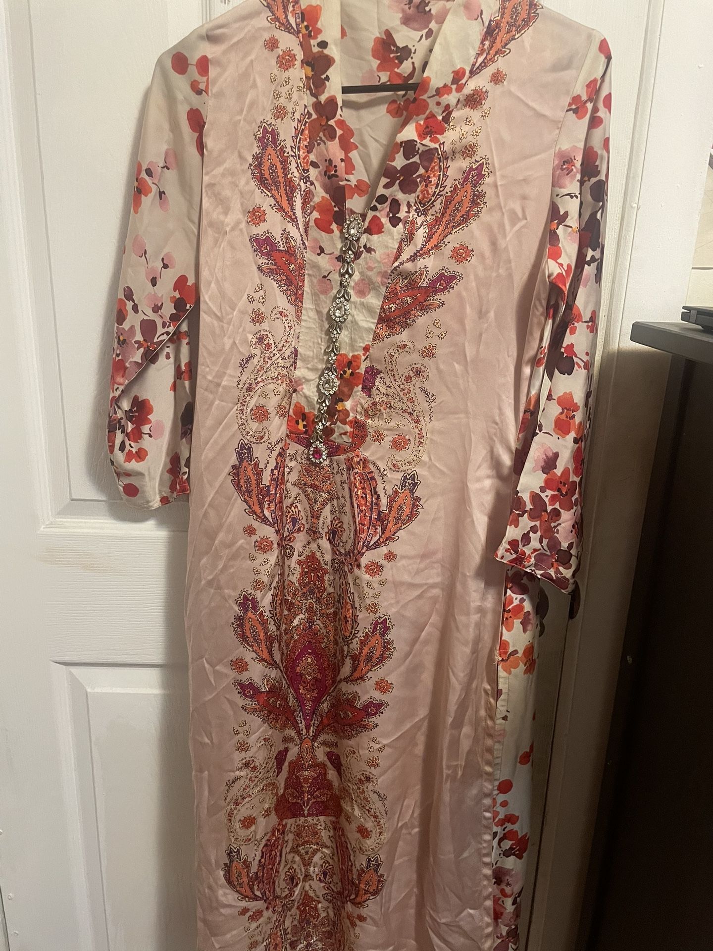 new silk long shirt dopatta (red)