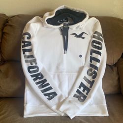 Hollister White Hoodie With Black Graphics 