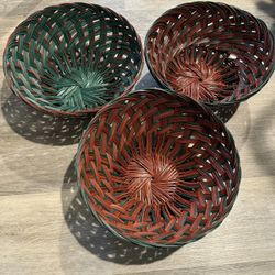 (3) HOLIDAY CHRISTMAS WICKER RATTAN BASKETS NEW