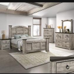 4- Pc Bedroom set Dresser,Mirror Nightstand (1) Queen size bed frame Not including Mattress and Box Sp