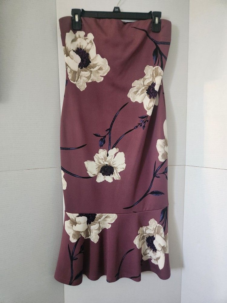 Haute Monde Dress Size Large Purple & White Floral Pattern Strapless