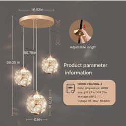 ASALL LED Crystal Pendant Hanging Light Fixture,Modern Pendant Lamp,with 24-Watt 4000K LED Lights Source,Ceiling Chandelier,for Kitchen Island,Restaur