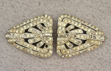 Vintage ( Antique ) Art Deco Rhinestone Dress Clips / Duette Set ( As-Is)