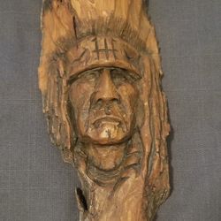 hand carved native american.. chief 14 inches long