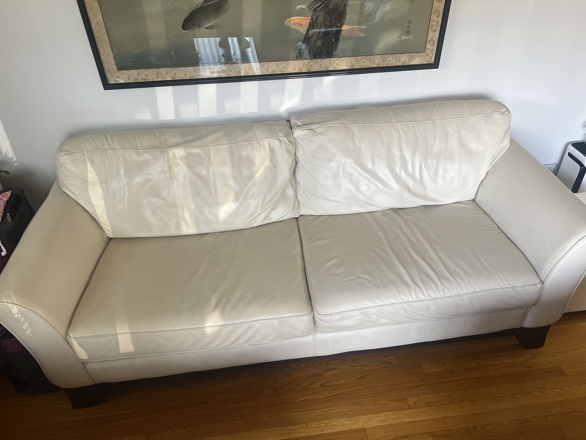 LIKE NEW- White Leather Couch/Sofa