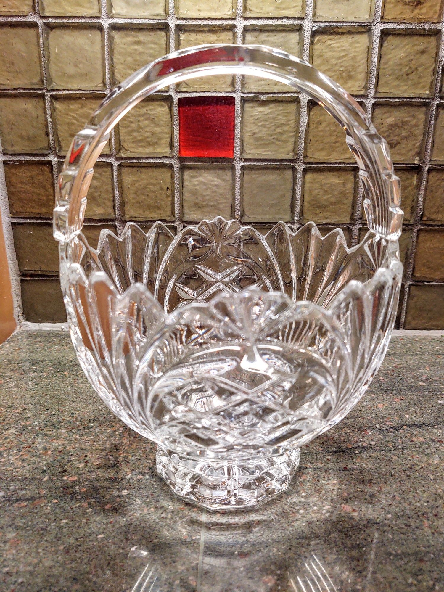 Vintage Crystal Footed Basket With Handle