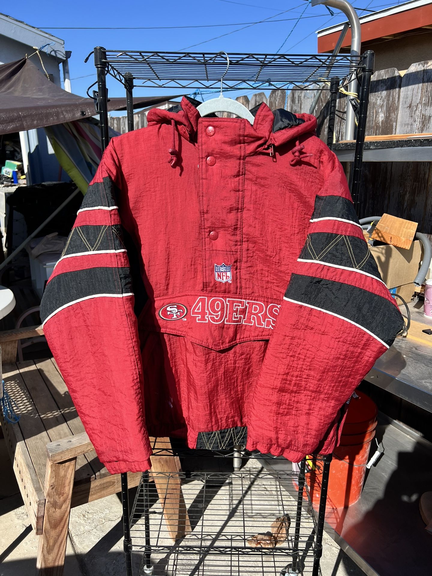 VTG 90s NFL SAN FRANCISCO 49ERS STARTER PUFFER JACKET PULLOVER HOODIE SIZE L