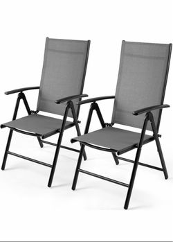 Folding Patio Chairs Set of 2, Outdoor Dining Chairs with Anti-Rust Aluminum Frame and Breathable Textilene Fabric, Weatherproof, No-Assembly, Portabl