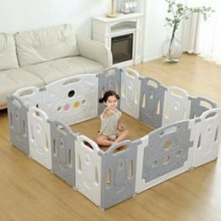 Baby Playpen Kids Activity Centre Safety Play Yard Home Indoor Outdoor New Pen (Multicolour) (Grey White) *New* Retail Price: $143.99