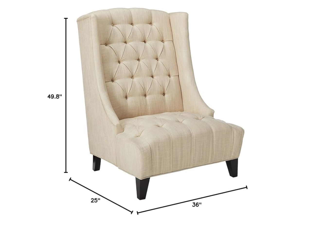 2 Oversized Wingback Armchairs | Beige Tufted Fabric Accent Chairs