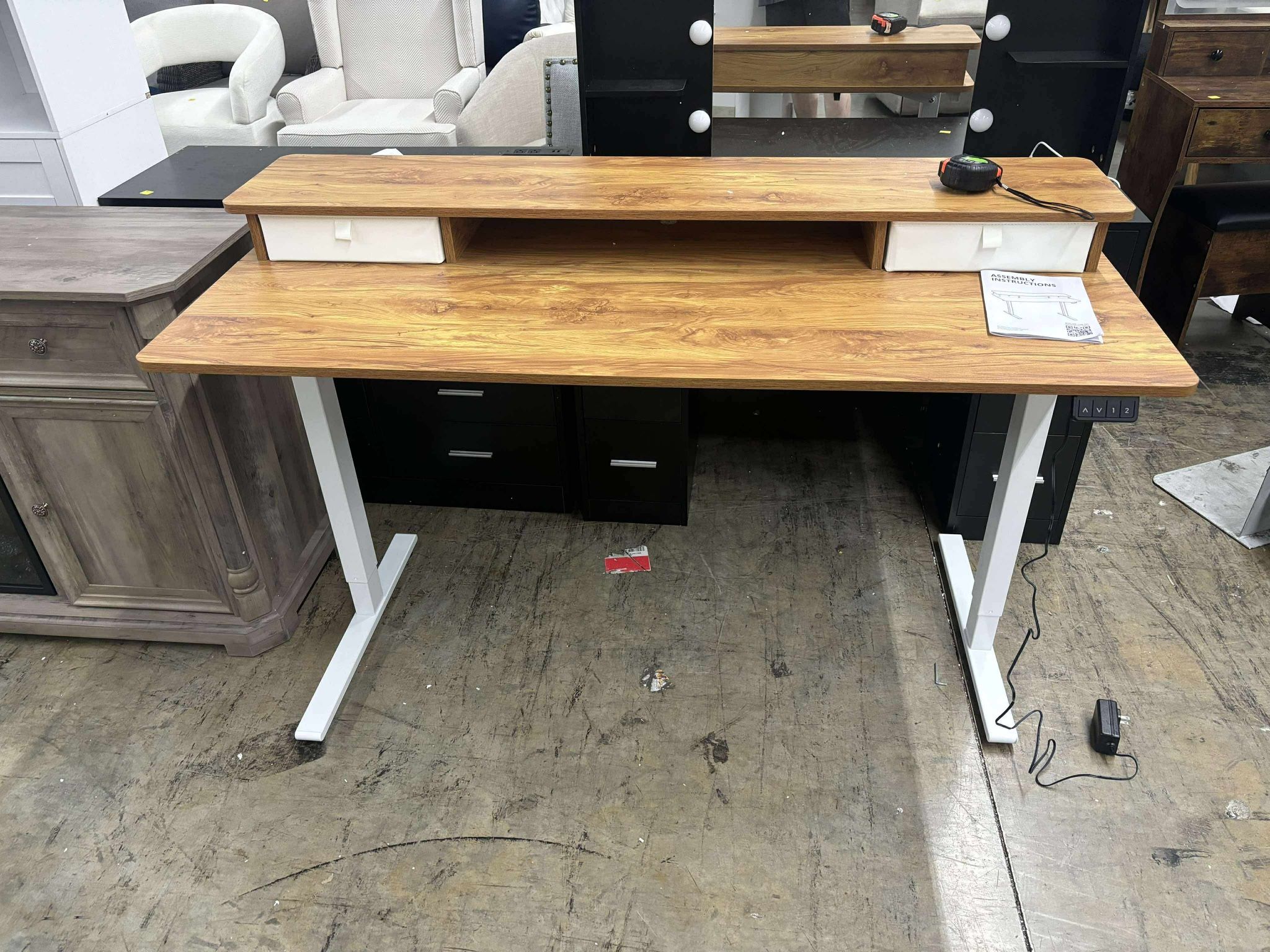 FEZIBO 55 x 24 Inch Height Adjustable Electric Standing Desk with Double Drawer, Stand up Desk(small damage)