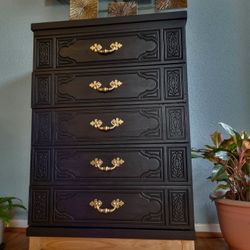 slim fit dress slacks EstablishedLines: Ebonized Black Lacquer Mahogany Tall 5 Drawers Dresser  Gold Bracket Pulls MNT main image 0