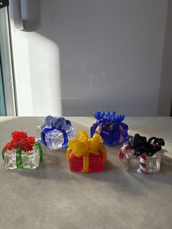 Hand blown glass presents with ribbon & bow $30 each