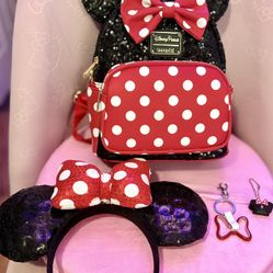 Loungefly Disney Minnie Mouse Sequins Backpack - Bundle