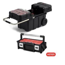 Heavy-Duty Keter Masterloader Rolling ToolBox + 18in Cantilever Organizer / Telescoping Handle Brand New In Box