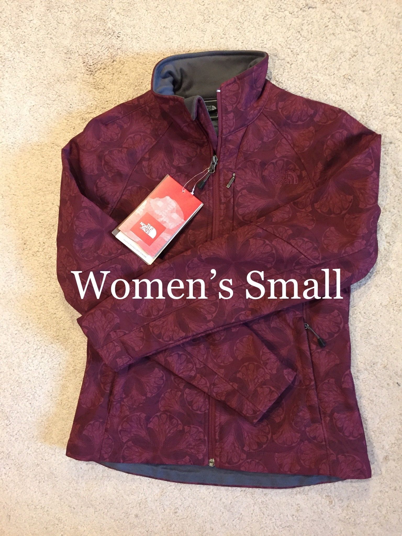 NORTH FACE / WaterProof Softshell Jacket w/ Fleece Back Coat / Women’s Small (S) / Retails $170 +Tax / Brand New w/ Tags!! / Maroon flower print