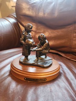 Vintage Bronze Figurine Sculpture Sharing at the well