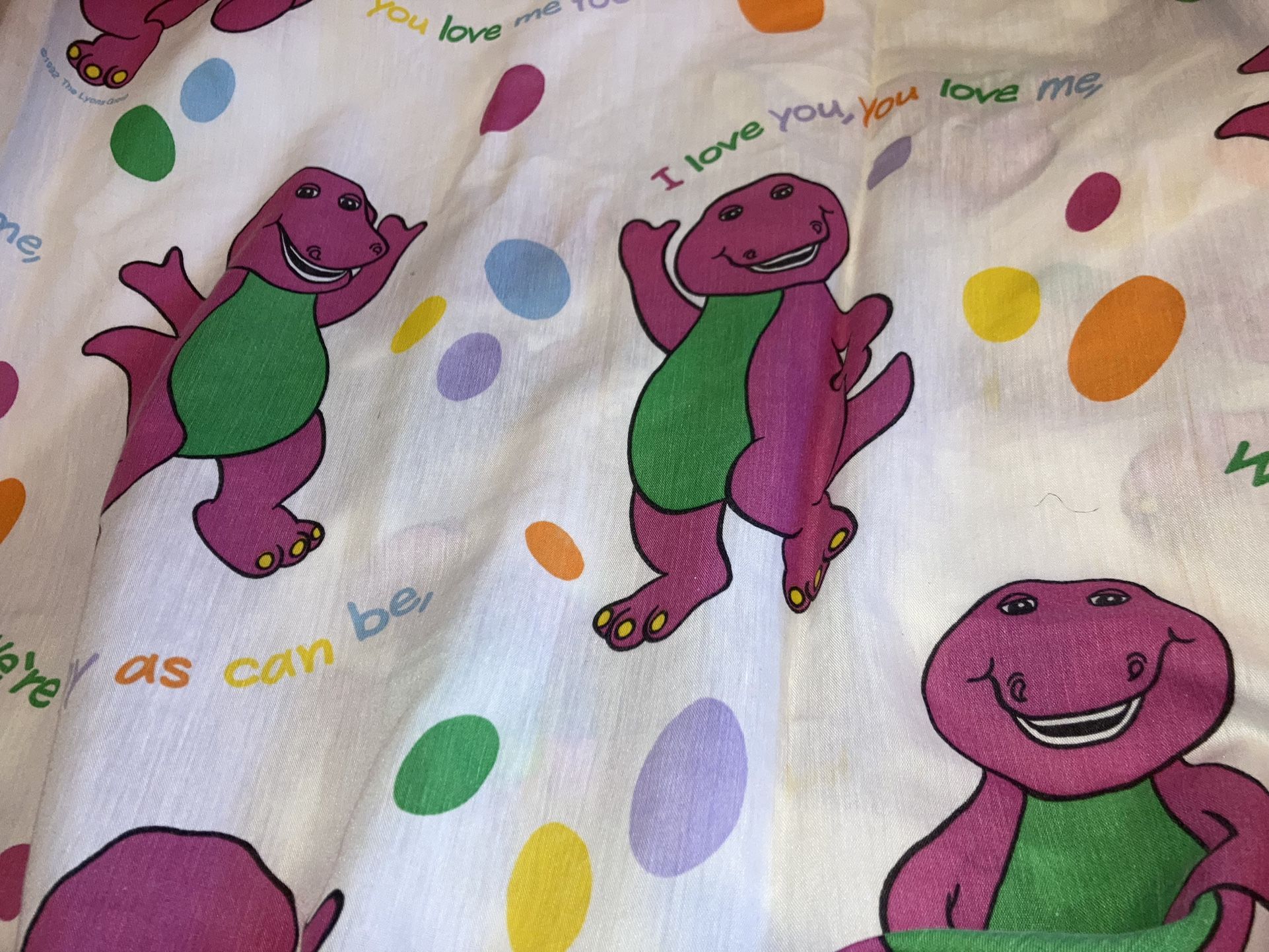 Barney 1992 Vintage Twin Sheet Material Fabric - purple dinosaur