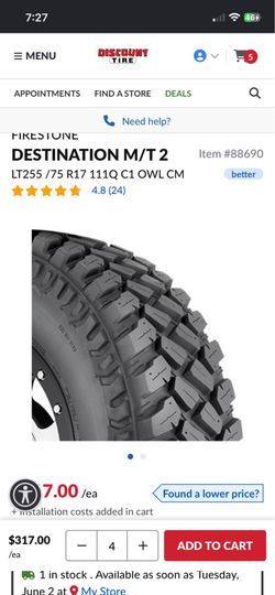 5 M+S tires LT 255/75 R17
