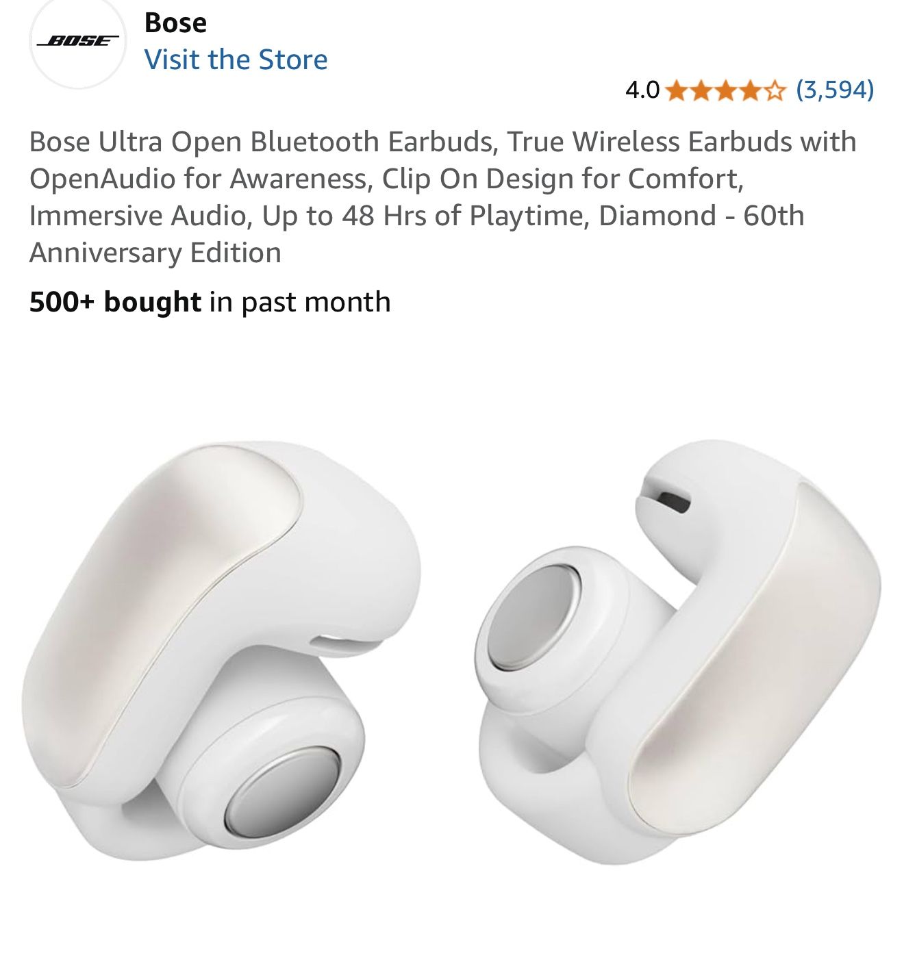 Bose Ultra Open Bluetooth Earbuds, True Wireless Earbuds with OpenAudio for Awareness, Clip On Design for Comfort, Immersive Audio, Up to 48 Hrs of Pl