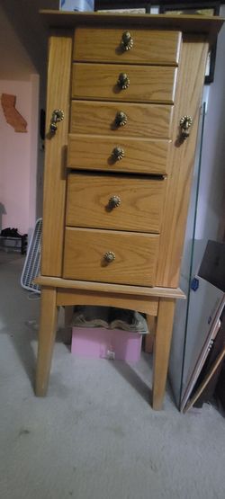 freestanding wooden jewelry armoire,