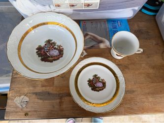 Vintage Limoges France Fine China – Complete Service for 13 – Gold Gilt Courting Couple Pattern