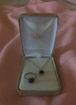 White gold genuine sapphire necklace & ring