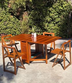 Mid Century Modern 1960s Compact Wood Folding Dining Set – 5 Piece