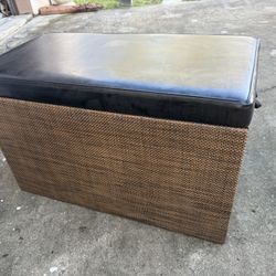 Rattan & Leather Storage Bench Seat 32 X 16 X 20
