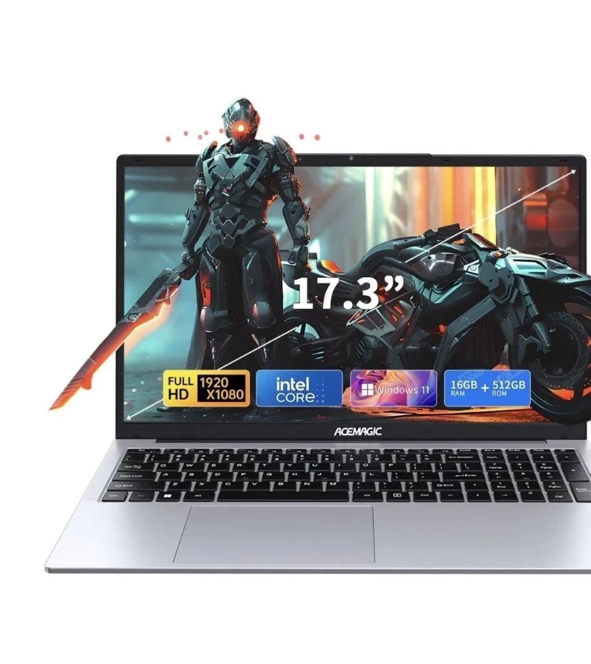ACEMAGIC 17.3" Laptop Intel N95 16GB DDR4 512GB SSD Windows 11 Pro WIFI5 BT