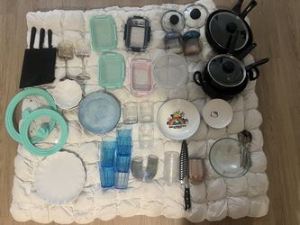 Kitchen Bundle Set – Pots, Pans, Knives, Dishes, Glassware & Storage Containers +mini Oven Hollywood Pick Up