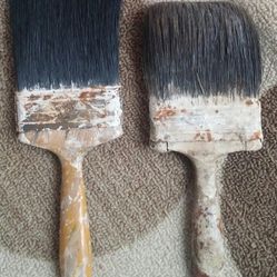 Vintage Pair Of 4" Wide Horse Hair Paint Brushes 